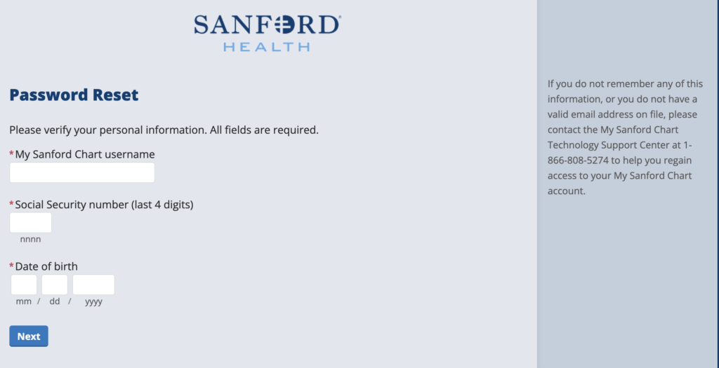 mysanford chart reset password